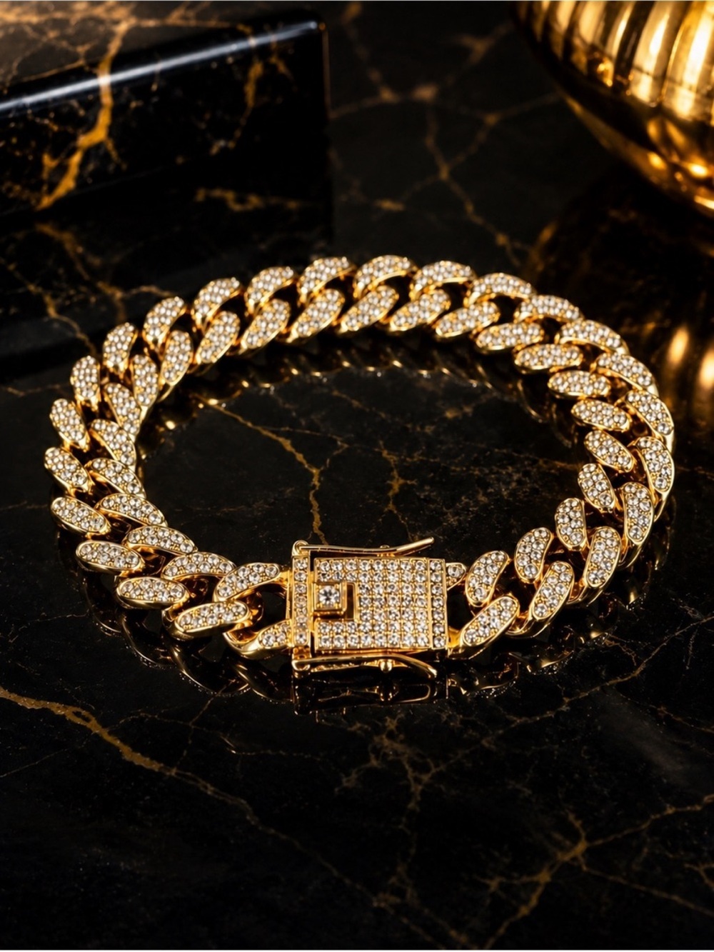 Gold Pavé Cuban Link Bracelet